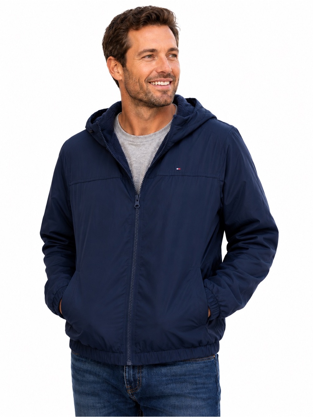 Tommy Hilfiger Men's Navy Hooded Lightweight Jacket